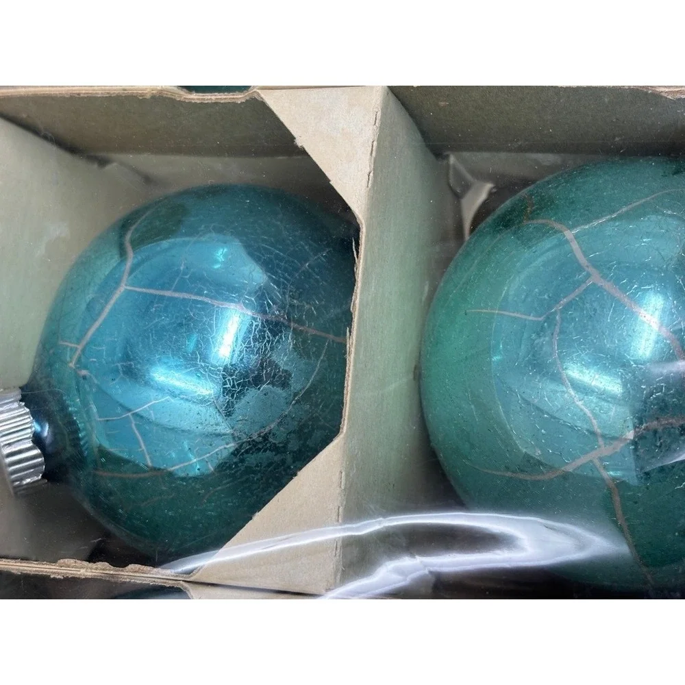 Shiny Brite Glass Ornaments Blue Silver Vintage 12pc MCM USA Made Box Set